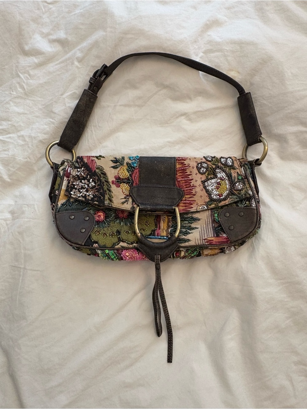 Vintage Christiana Sequin Embroidered Multicolor Shoulder Bag